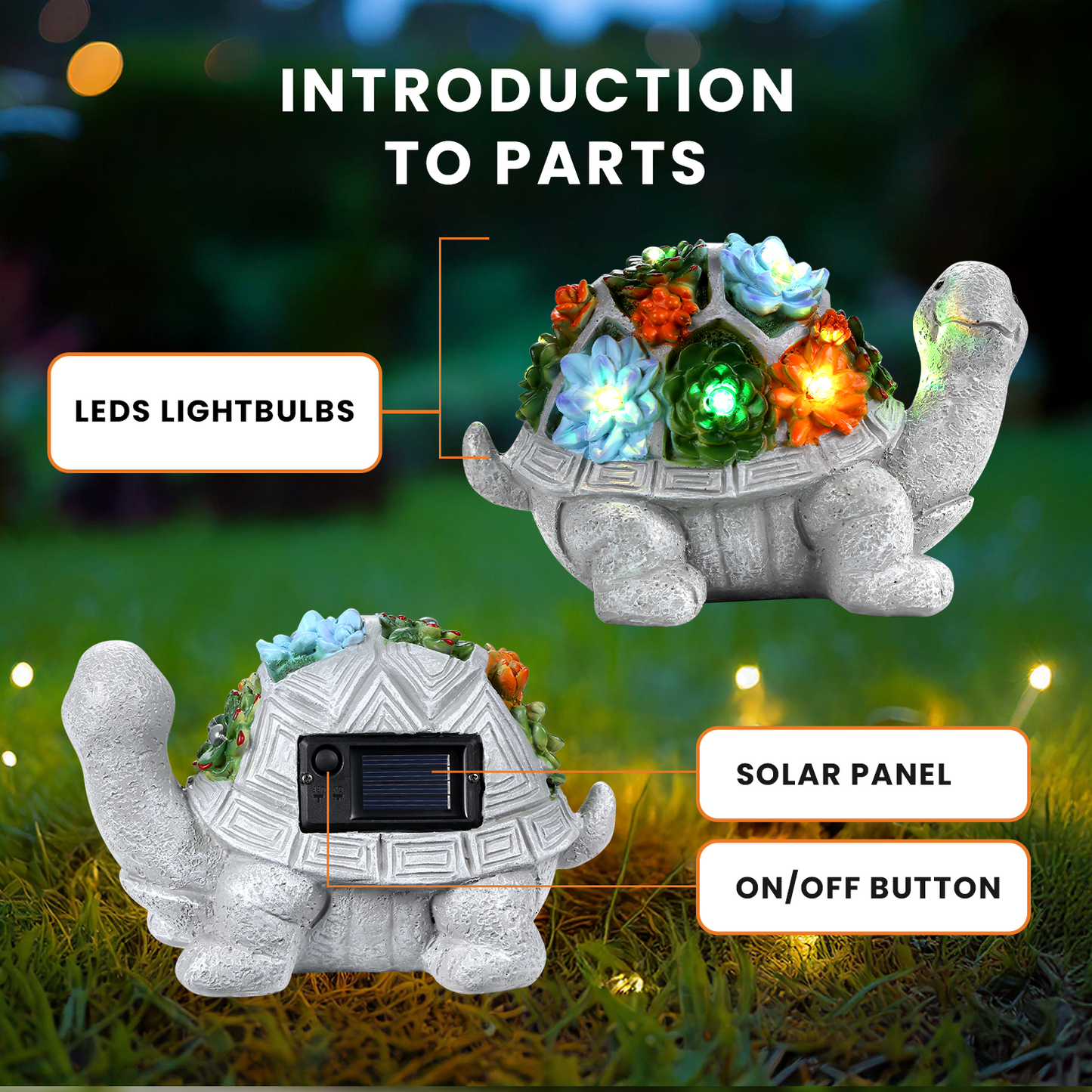 HOM Solar Turtle Statue - Solar Powered Turtle for Garden Decor with LED - Waterproof Solar Lights Outdoor for Patio, Yard, Porch