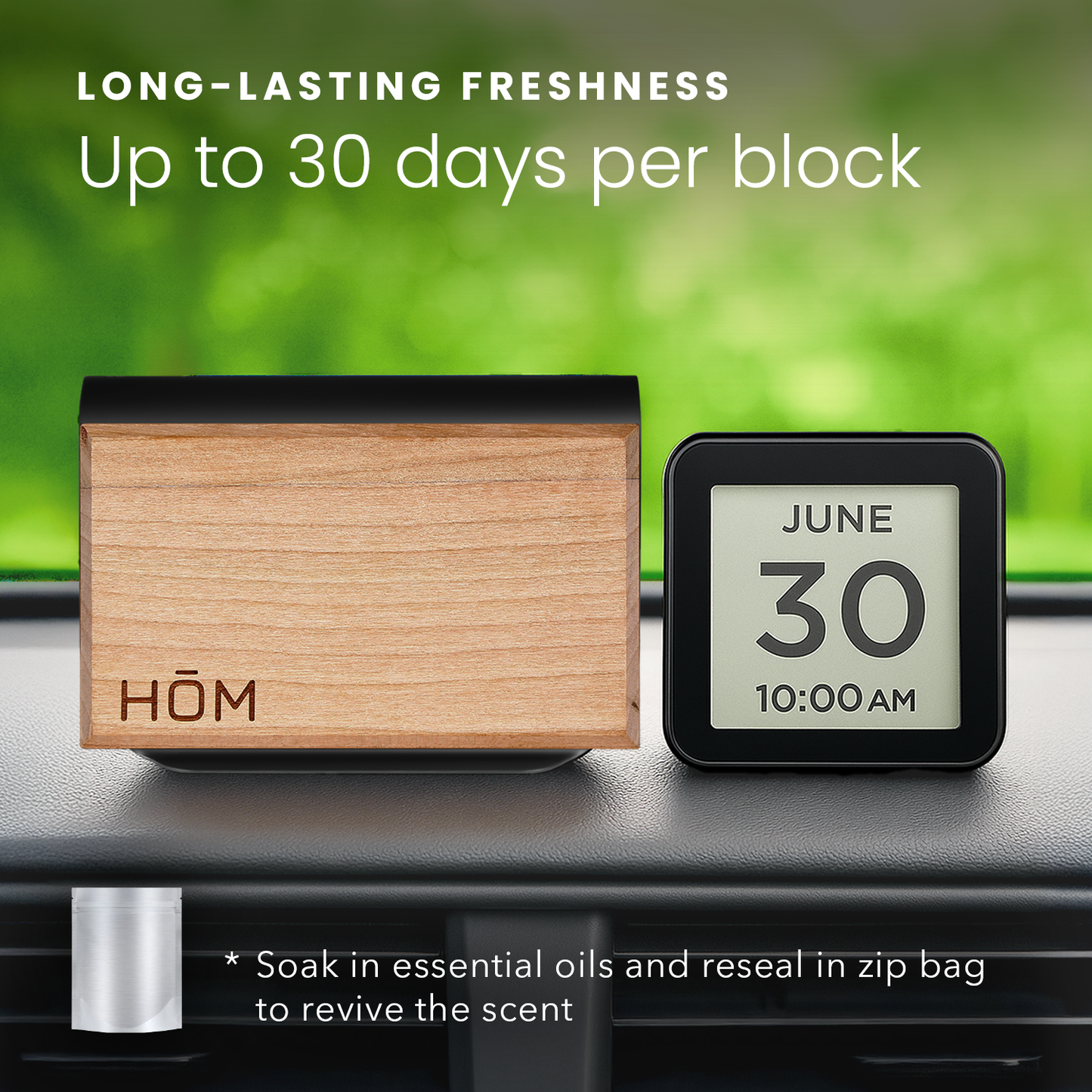 HOM Wood Car Air Freshener - Car Air Freshener for Car Sun Visor - Odor Eliminator for Strong Odor Inside Vehicle Cabin - Made of Cherrywood and Natural Essential Oils (3-pack)