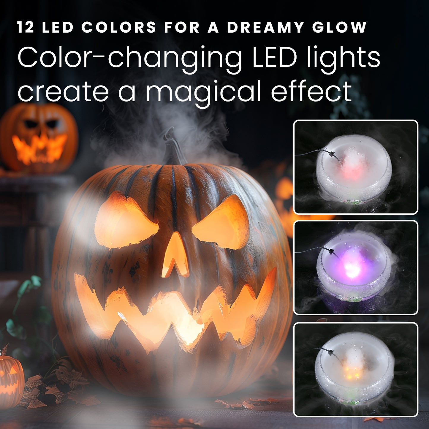 HOM Mist Maker Fogger - Ultrasonic Fogger Machine with 12 Vibrant LED Light Colors - High-Output Mini Atomizer for Fishpond, Aquarium, & Birdbath