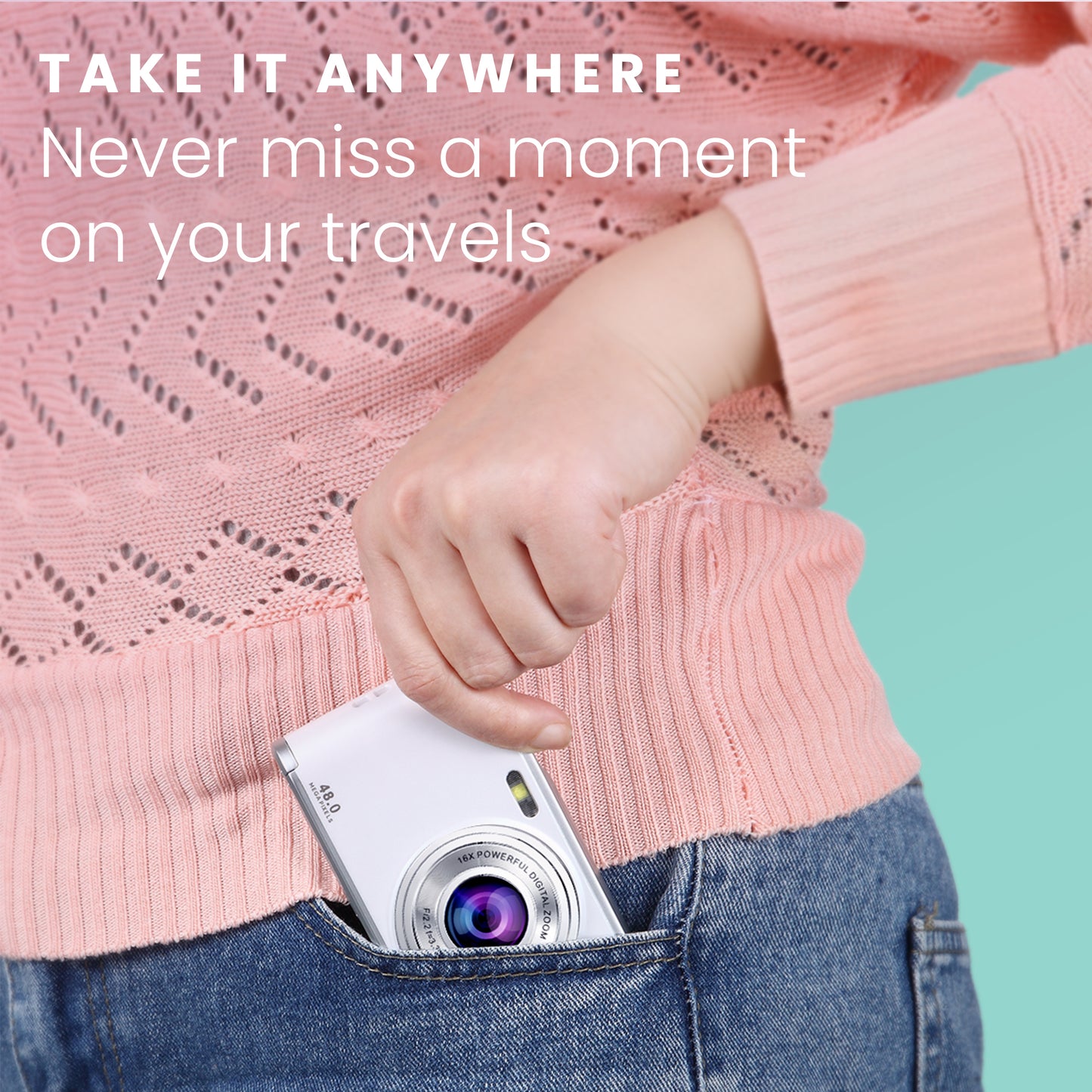 HOM 4K Portable Digital Camera, 48 MP with 16x Digital Zoom & Autofocus, 4K HD Video Camera for Vlogging - 32 GB TF Card Included