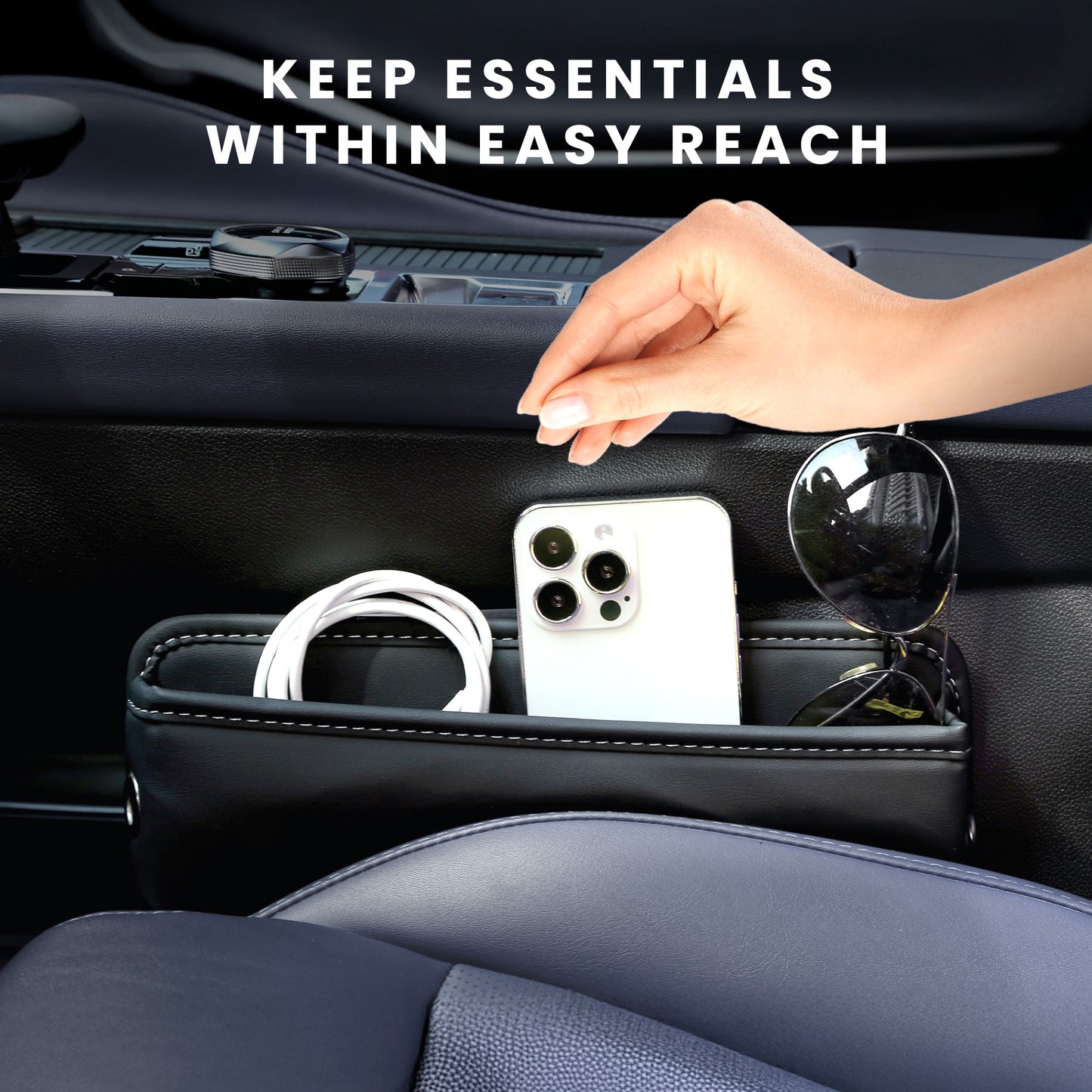 HOM Car Seat Gap Filler Organizer - Car Organizer for Between Seat and Console - Car Storage Organizer for Phone, Keys, Wallets & Other Gadgets - Universal Fit (2-pack)