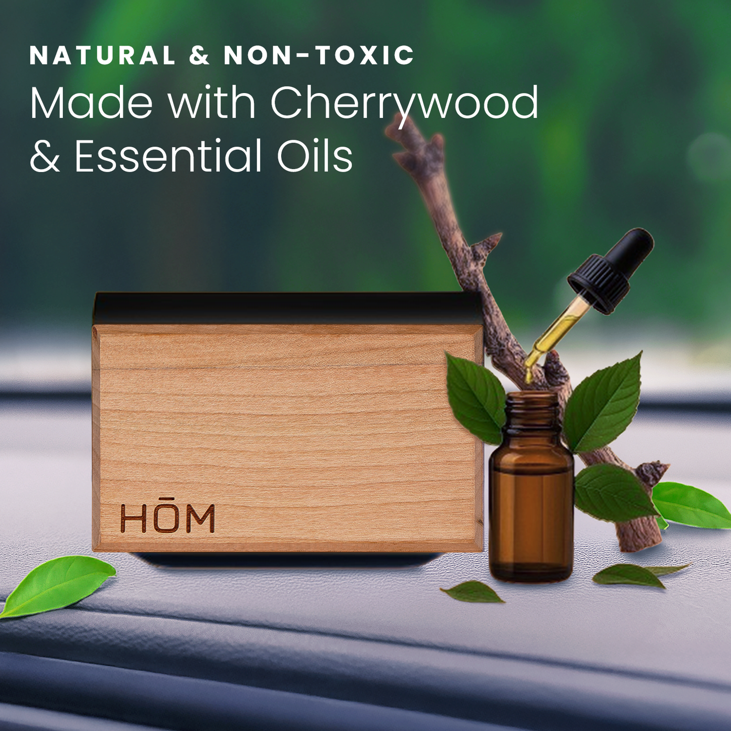 HOM Wood Car Air Freshener - Car Air Freshener for Car Sun Visor - Odor Eliminator for Strong Odor Inside Vehicle Cabin - Made of Cherrywood and Natural Essential Oils (3-pack)