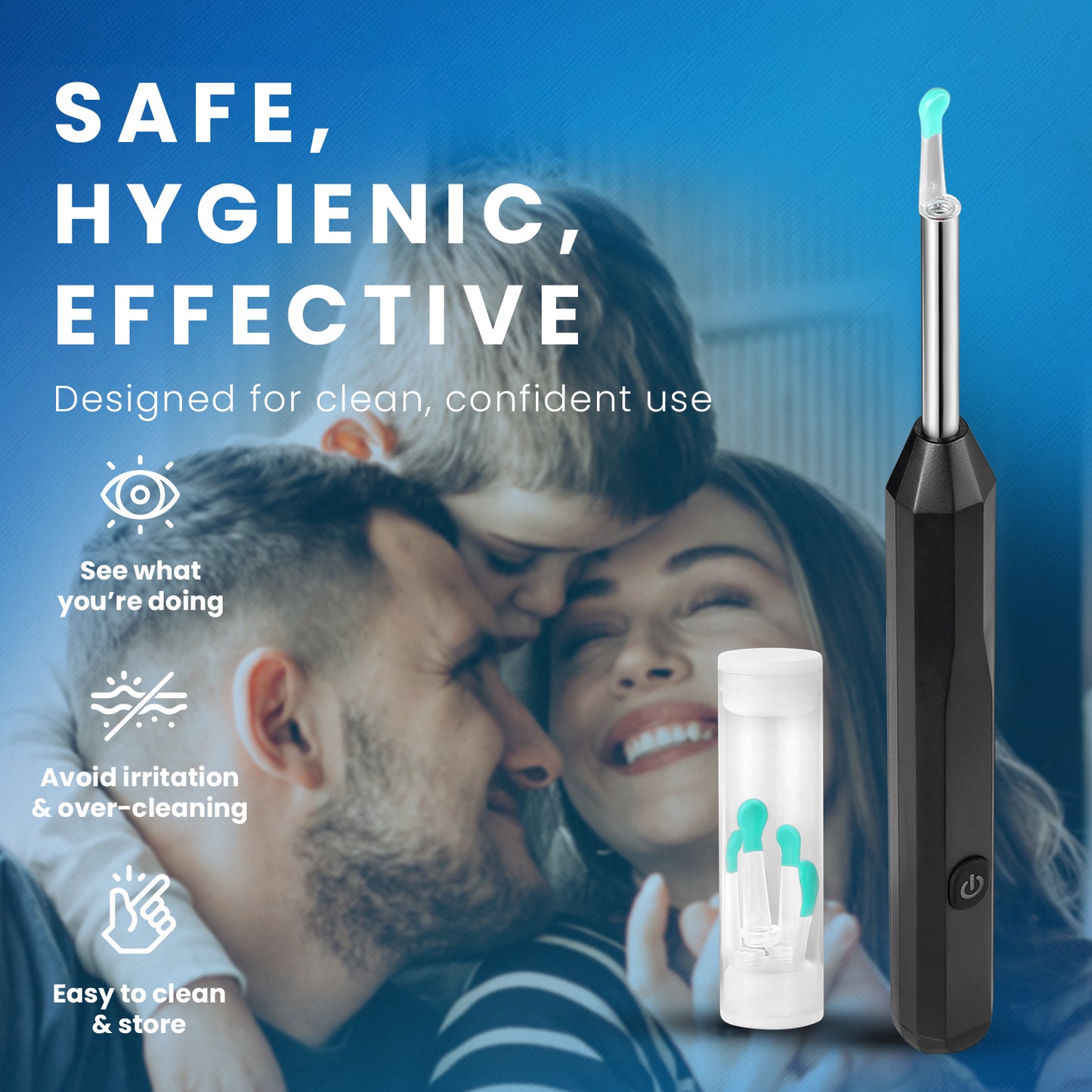 HOM Wireless Ear Wax Removal Kit - Complete Ear Cleaning Kit with HD Camera, 360-Degree View & 4 Interchangeable Silicone Tips - Rechargeable Ear Wax Removal Tool with App Connectivity