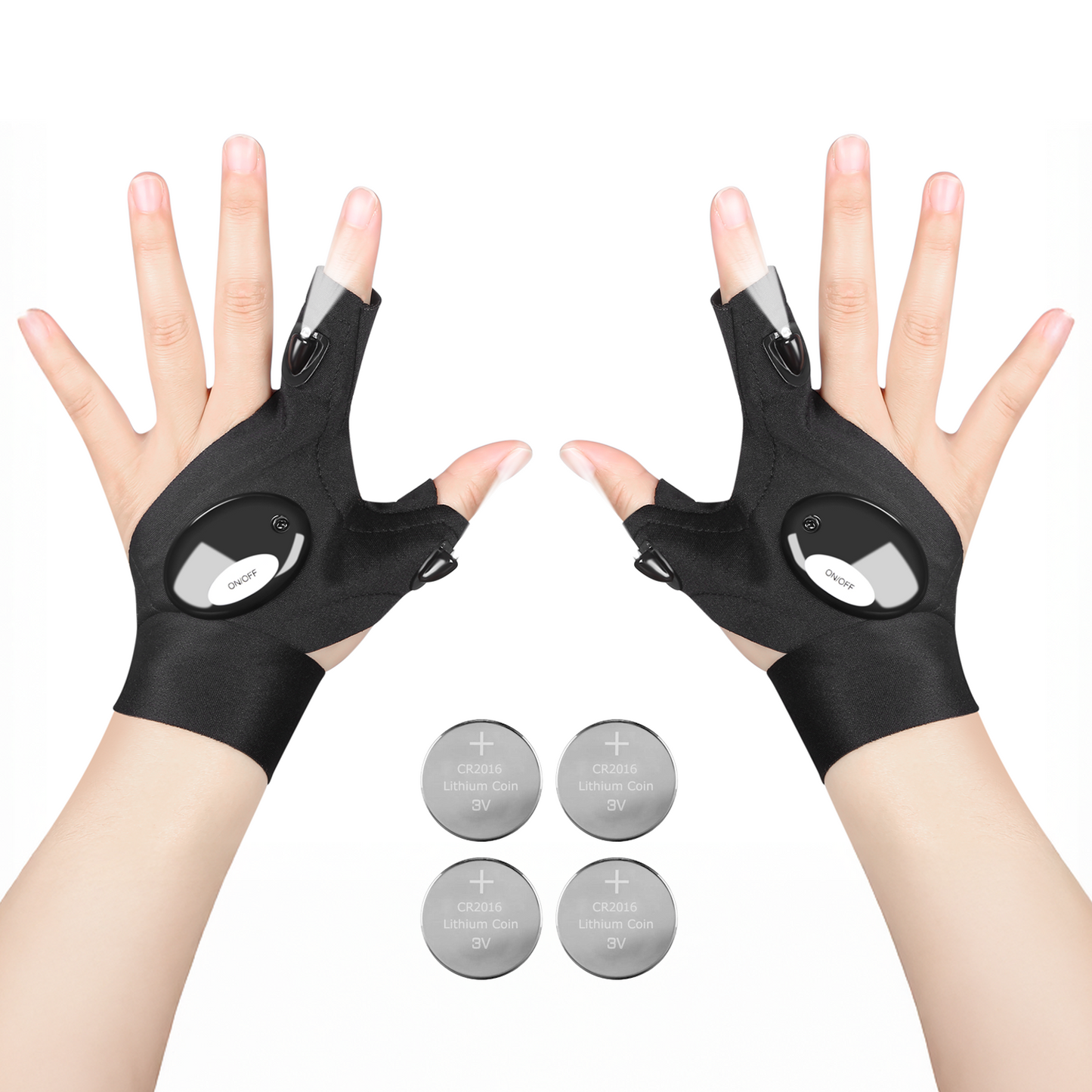 HOM LED Flashlight Gloves - Wearable Flash Light for Night Fishing, Repairing, Camping, Running & More - Perfect for Nighttime Use of Hand Tools & Mechanic Tools - One Size Fits Most (1 pair)
