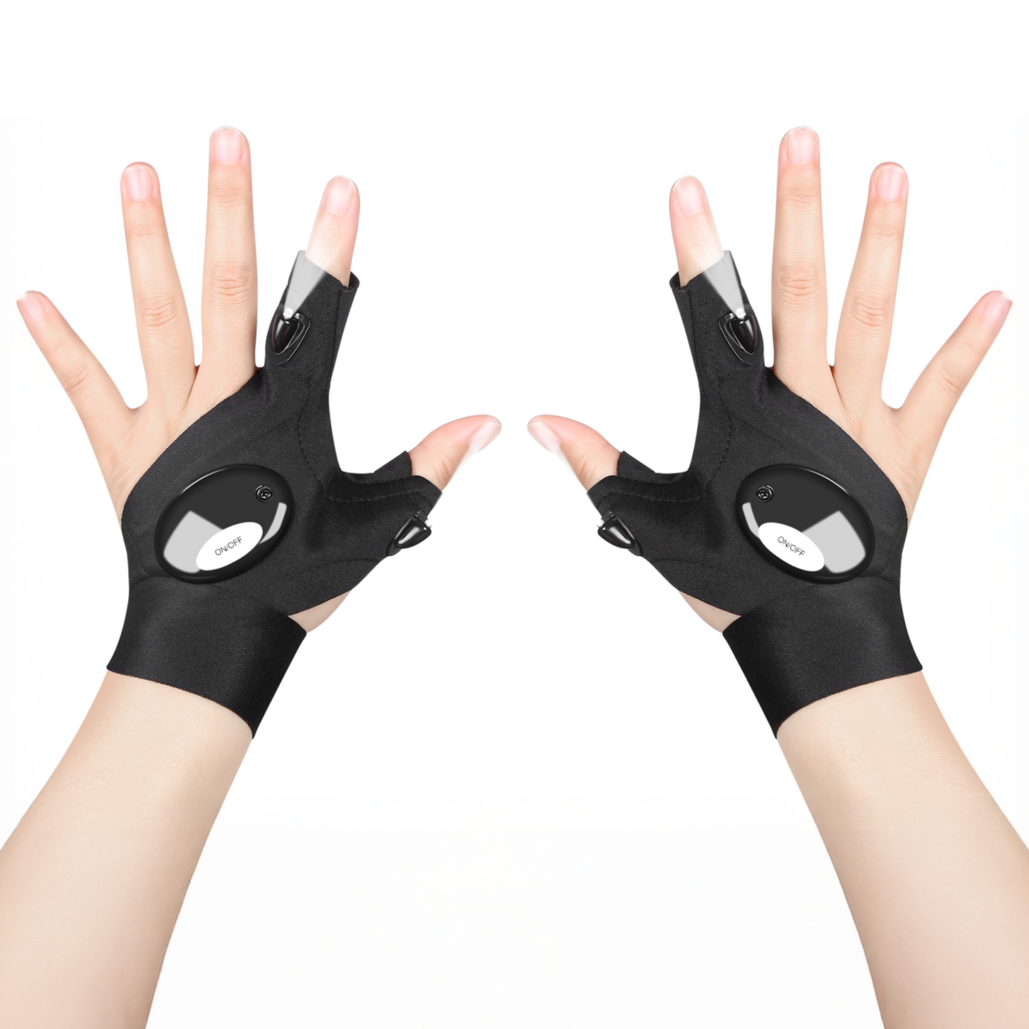 HOM LED Flashlight Gloves - Wearable Flash Light for Night Fishing, Repairing, Camping, Running & More - Perfect for Nighttime Use of Hand Tools & Mechanic Tools - One Size Fits Most (1 pair)