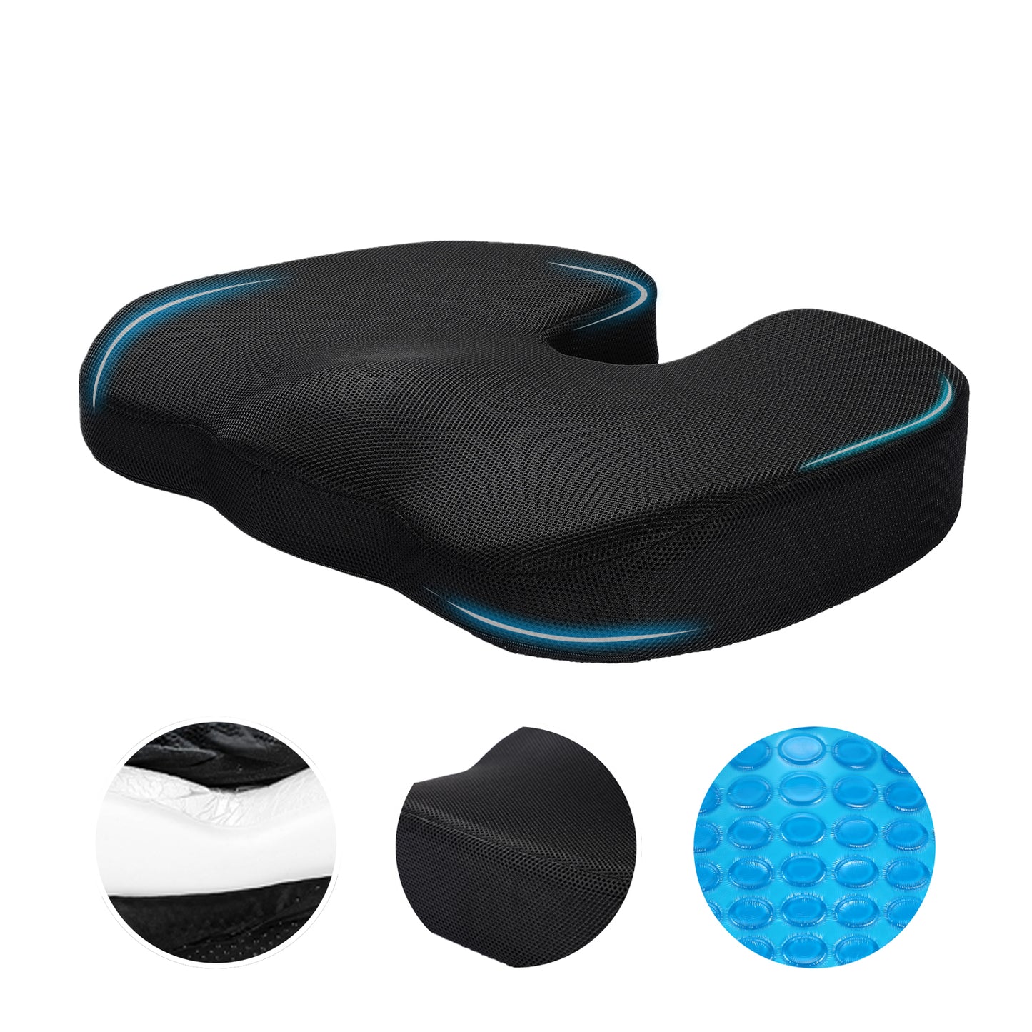 HOM Cooling Gel Memory Foam Seat Cushion - Ergonomic Chair Cushion with Cooling Gel Technology for Back Pain Relief & Ultimate Comfort