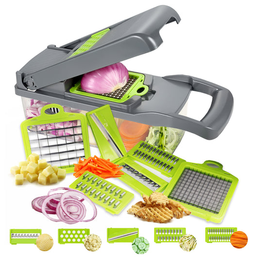 HOM All-In-One Vegetable Chopper & Meal Prep Container - Kitchen Tool for Chopping, Slicing, and Dicing (Transparent)