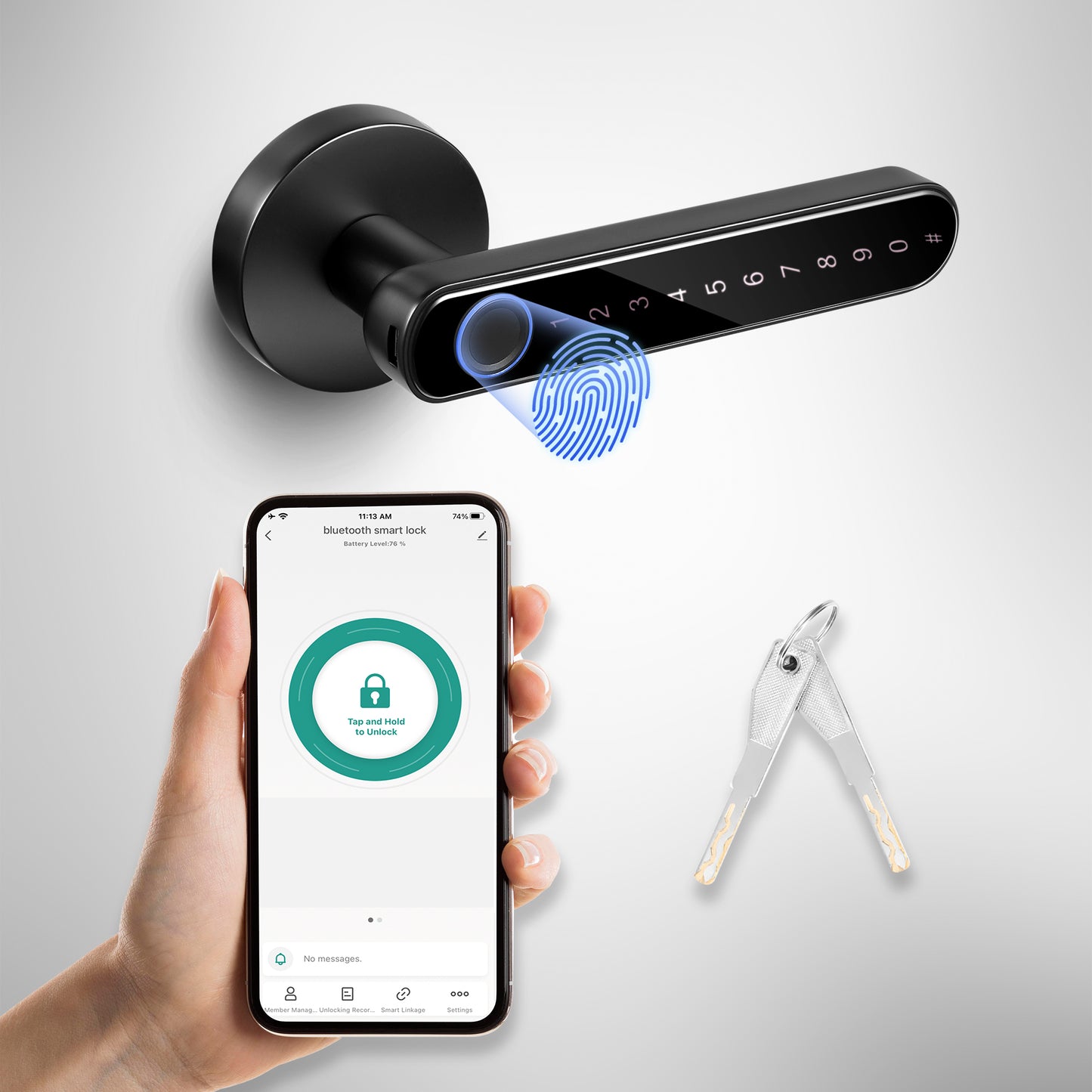 HOM Smart Door Lock - Keyless Entry, App Control, Fingerprint Door Lock, Digital Door Lock with Keypad for Enhanced Security