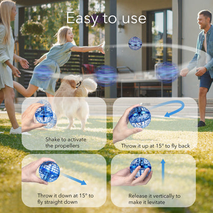 HOM Flying Orb Ball Globe-Shaped Mini Drone Hover Ball with LED & Hidden Propellers - Safe Outdoor Toys for Kids & Adults