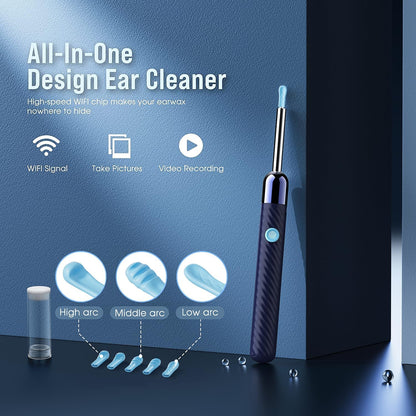 HOM Ear Wax Removal Kit, Safe LED Light Ear Cleaner Tool with 6 Tips & Camera, Reusable for Adults & Kids, Gentle Earwax Remover