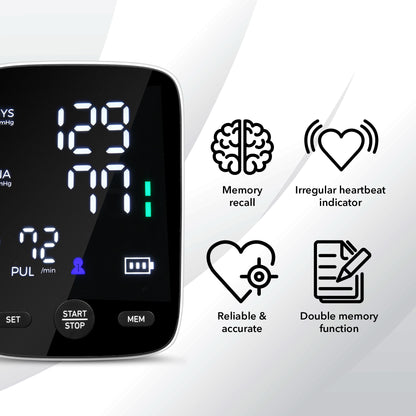 HOM Digital Blood Pressure Monitor - Portable Digital Upper Arm Blood Pressure Monitor with Double Memory Function