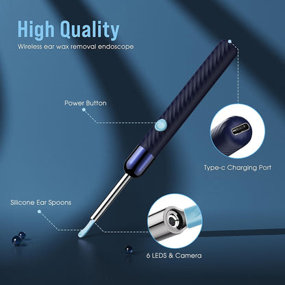 HOM Ear Wax Removal Kit, Safe LED Light Ear Cleaner Tool with 6 Tips & Camera, Reusable for Adults & Kids, Gentle Earwax Remover