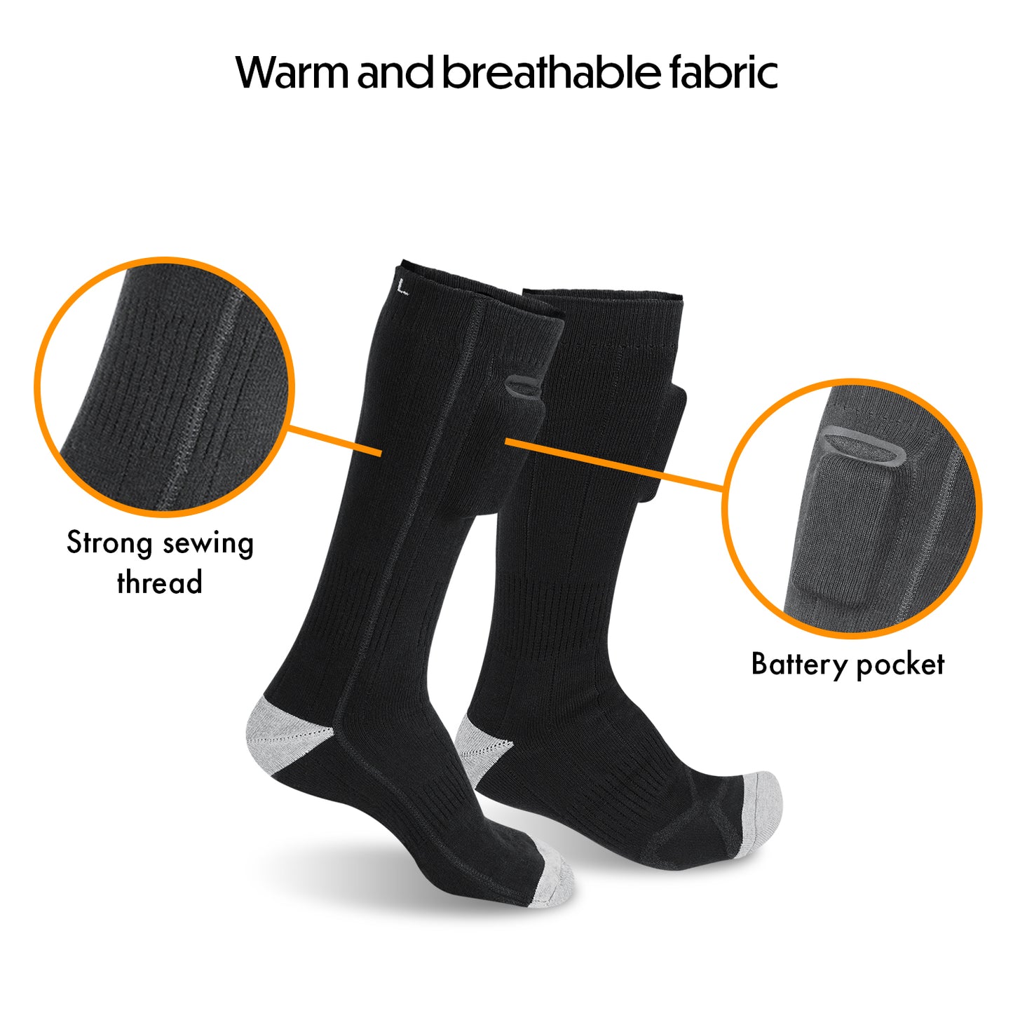 HOM Heated Socks with Rechargeable Electric Battery for Men & Women - Perfect Winter Gift Foot Warmer for Skiing, Fishing, Camping & Outdoor Use