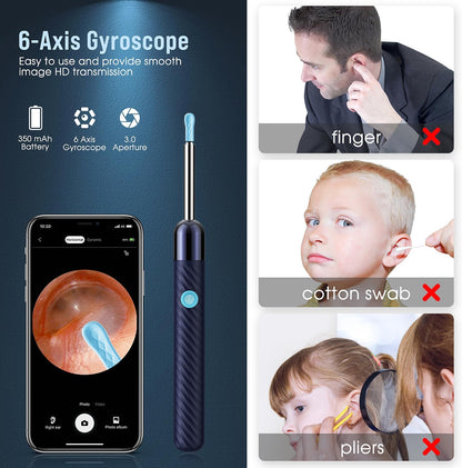 HOM Ear Wax Removal Kit, Safe LED Light Ear Cleaner Tool with 6 Tips & Camera, Reusable for Adults & Kids, Gentle Earwax Remover