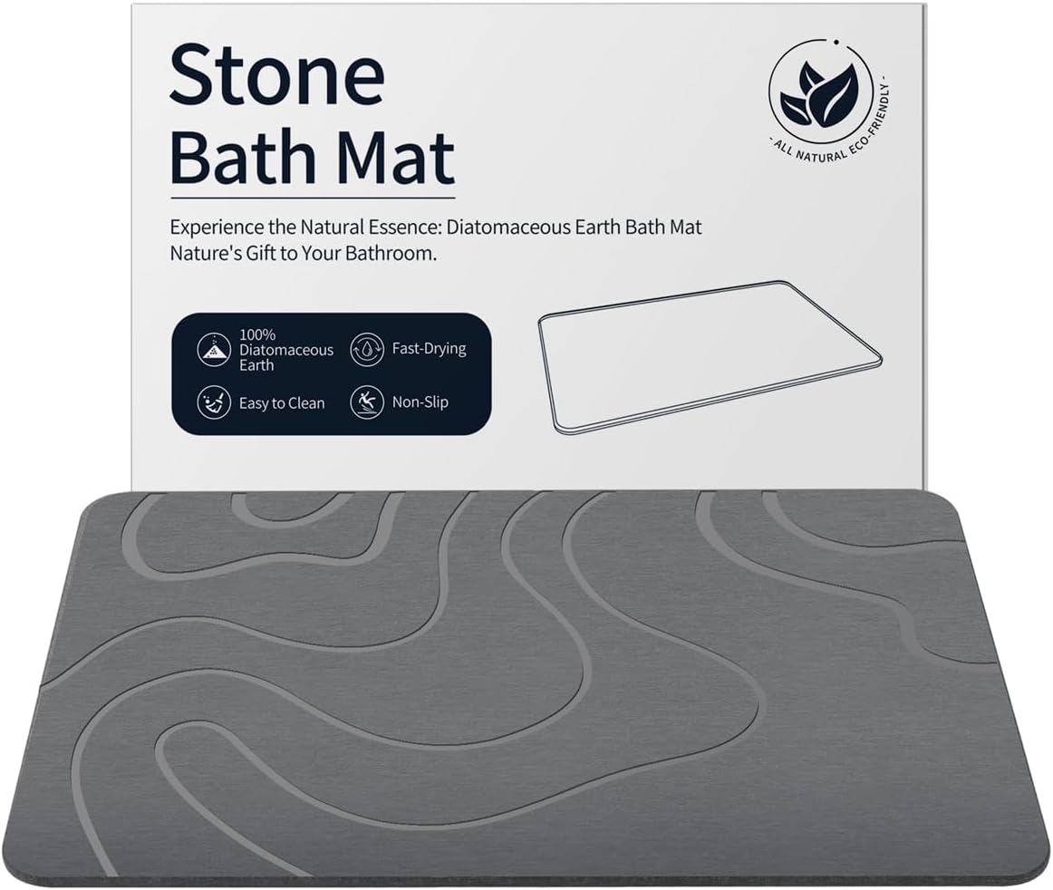 HOM Natural Stone Bath Mat, Non-Slip Pebble Tile for Shower Floor, Fast-Drying Bathroom Rug