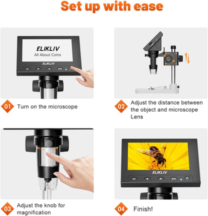 HOM 1200x Digital Coin Microscope with 4.3" Screen – USB/HDMI for Collectors, Jewelry & PCB Inspection