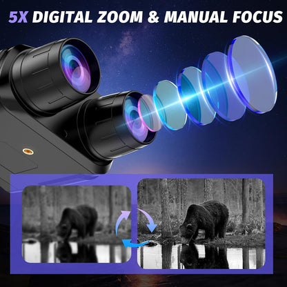 HOM Digital Night Vision Binoculars with 1000ft IR – 1080p Recording for Hunting/Surveillance