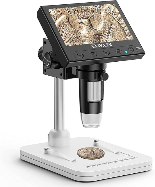 HOM 1200x Digital Coin Microscope with 4.3" Screen – USB/HDMI for Collectors, Jewelry & PCB Inspection