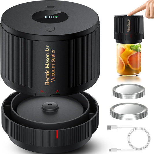 HOM Electric Mason Jar Vacuum Sealer for Food Storage – Compact, Reusable, Airtight Kitchen & Pantry Preservation