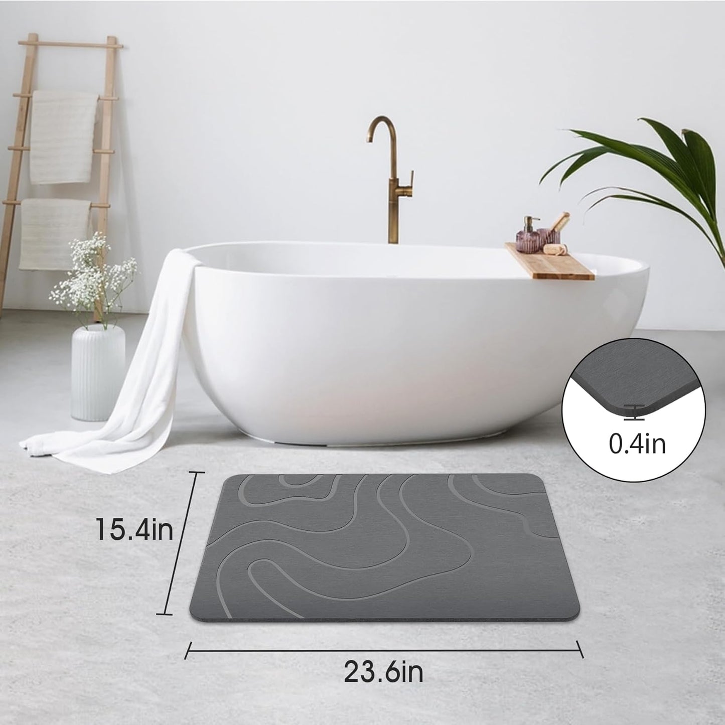 HOM Natural Stone Bath Mat, Non-Slip Pebble Tile for Shower Floor, Fast-Drying Bathroom Rug