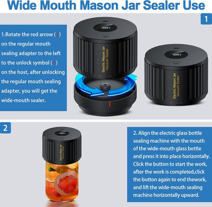 HOM Electric Mason Jar Vacuum Sealer for Food Storage – Compact, Reusable, Airtight Kitchen & Pantry Preservation