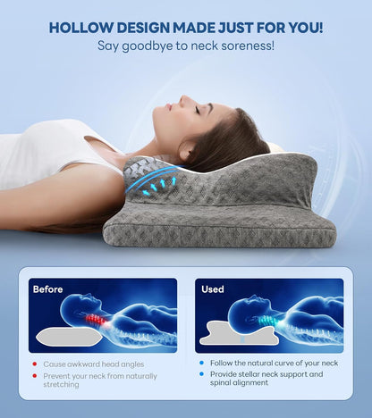HOM Orthopedic Memory Foam Pillow for Neck Pain – Cervical Support for Side/Back Sleepers, Machine Washable
