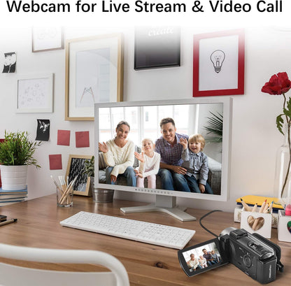 HOM 3K Camcorder with 18x Zoom & Dual Batteries – External Mic Support for Weddings/Sports Recording
