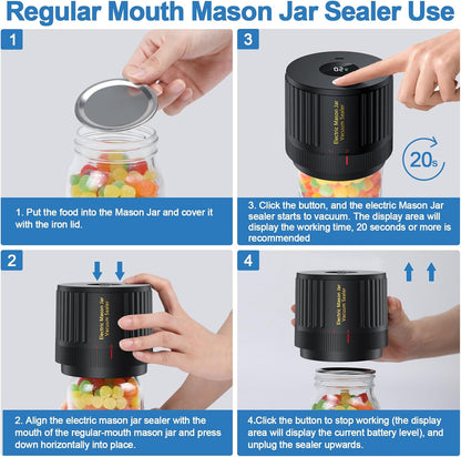 HOM Electric Mason Jar Vacuum Sealer for Food Storage – Compact, Reusable, Airtight Kitchen & Pantry Preservation
