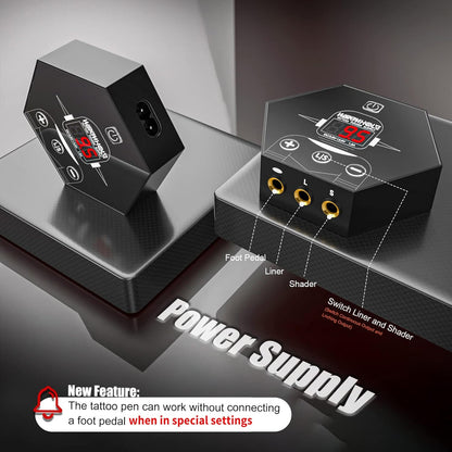 HOM Tattoo Gun Machine Kit, Professional Rotary Pen with 10 Needles & Power Supply, Wireless for Line/Shading