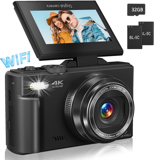 HOM 4K Vlogging Camera with Flip Screen, Dual Batteries & WiFi – YouTube/Travel Content Creator Kit