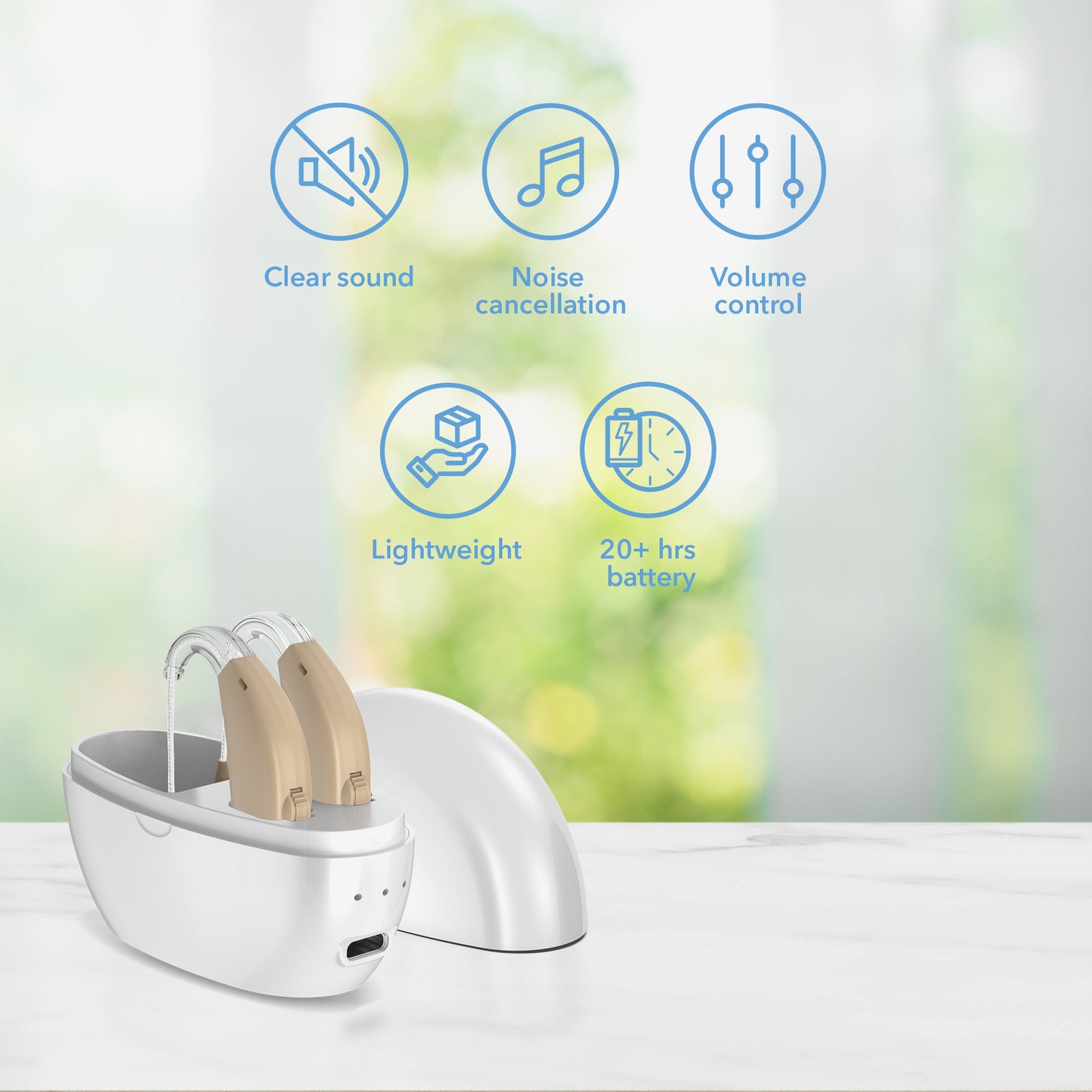 HOM Superior Hearing Aids for Seniors - Comfortable Rechargeable Behind the Ear Hearing Devices with Advanced Noise Reduction