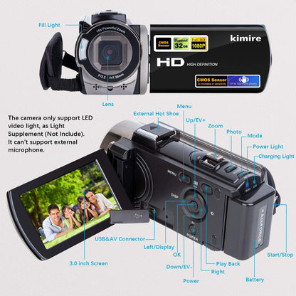 HOM 3K Camcorder with 18x Zoom & Dual Batteries – External Mic Support for Weddings/Sports Recording