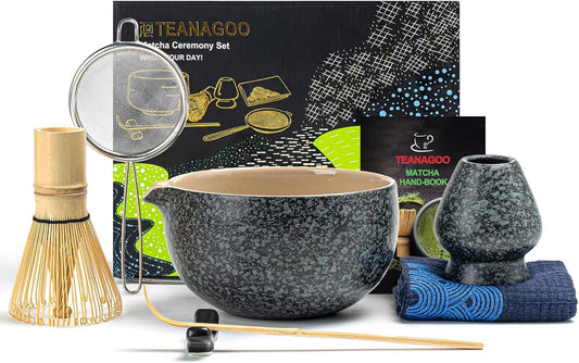HOM Matcha Whisk Set, Bamboo Chasen & Scoop with Ceramic Bowl, Traditional Japanese Tea Ceremony Kit for Green Tea Lovers