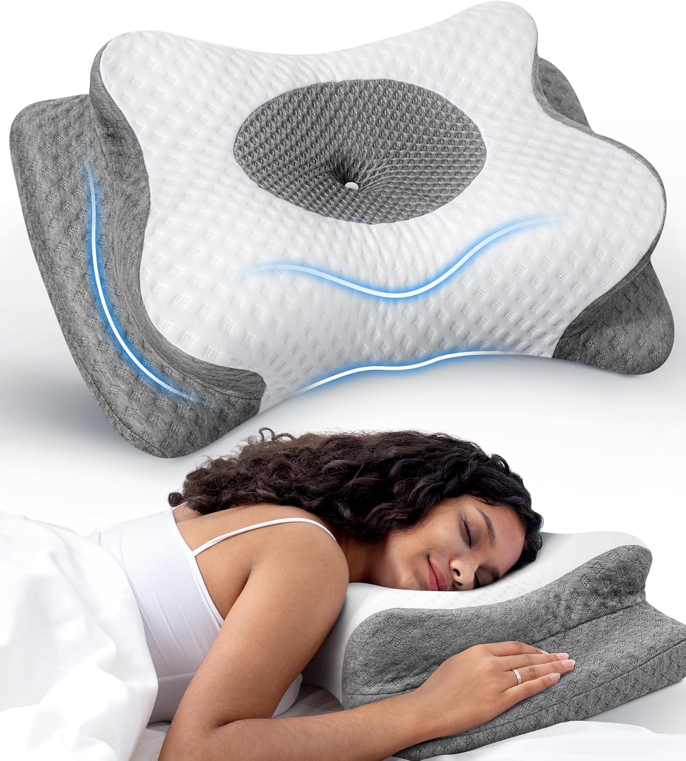 HOM Orthopedic Memory Foam Pillow for Neck Pain – Cervical Support for Side/Back Sleepers, Machine Washable