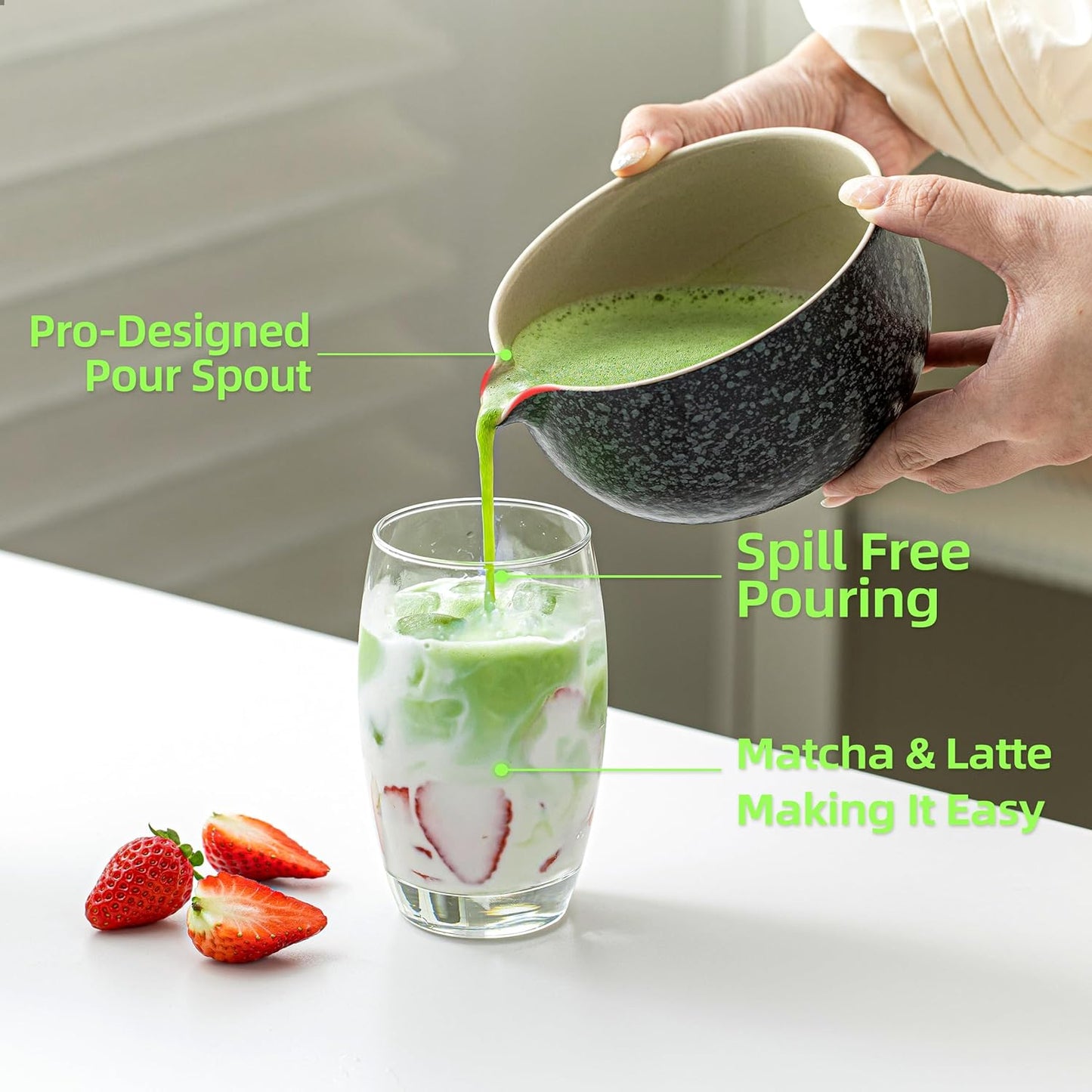 HOM Matcha Whisk Set, Bamboo Chasen & Scoop with Ceramic Bowl, Traditional Japanese Tea Ceremony Kit for Green Tea Lovers