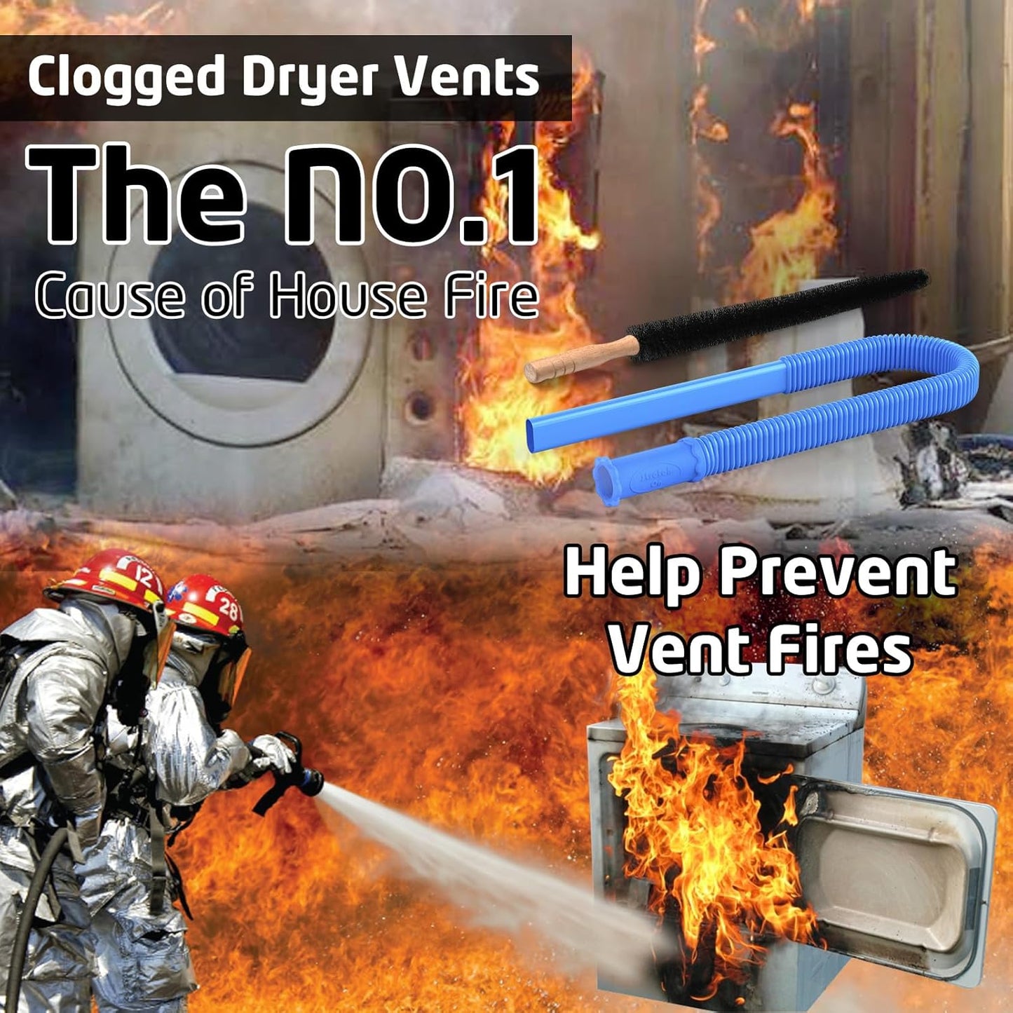 HOM Professional Dryer Vent Cleaning Kit | Flexible 8-Foot Lint Brush with Extension Rods | Complete Cleaning Tool Set for Dryer Ducts & Vents | Improves Efficiency & Reduces Fire Risk