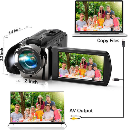 HOM 3K Camcorder with 18x Zoom & Dual Batteries – External Mic Support for Weddings/Sports Recording