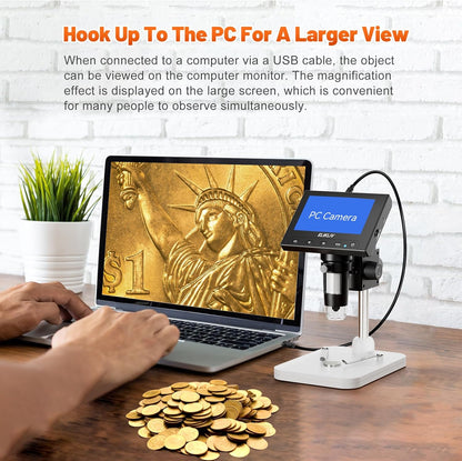 HOM 1200x Digital Coin Microscope with 4.3" Screen – USB/HDMI for Collectors, Jewelry & PCB Inspection
