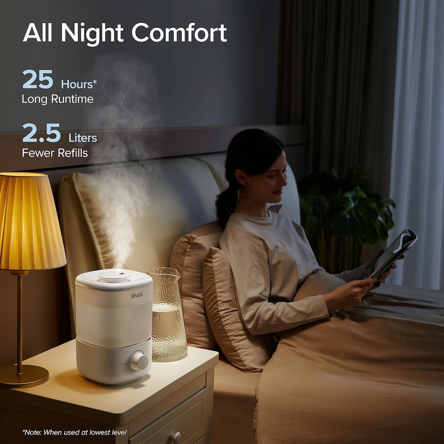 HOM Ultrasonic Cool Mist Humidifier for Bedroom | Quiet Operation with Auto Shut-Off | 2.5L Large Capacity for up to 30 Hours | Night Light & BPA-Free | Ideal for Home, Nursery, Office