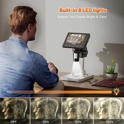 HOM 1200x Digital Coin Microscope with 4.3" Screen – USB/HDMI for Collectors, Jewelry & PCB Inspection