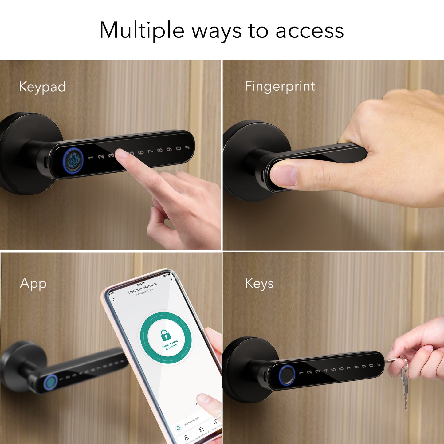 HOM Smart Door Lock - Keyless Entry, App Control, Fingerprint Door Lock, Digital Door Lock with Keypad for Enhanced Security