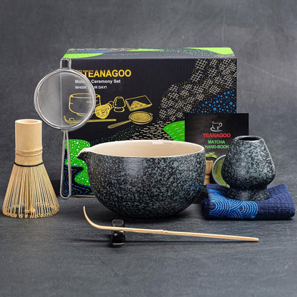 HOM Matcha Whisk Set, Bamboo Chasen & Scoop with Ceramic Bowl, Traditional Japanese Tea Ceremony Kit for Green Tea Lovers