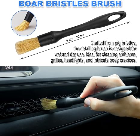 HOM 7PCS Car Detailing Brush Set - Ultra Soft Boars Hair, Synthetic Bristles, and Dual Head Design for Comprehensive Cleaning