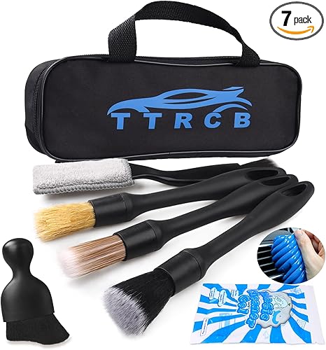 HOM 7PCS Car Detailing Brush Set - Ultra Soft Boars Hair, Synthetic Bristles, and Dual Head Design for Comprehensive Cleaning