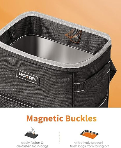 HOM Car Trash Can with Lid and Storage Pockets - 100% Leak-Proof, Waterproof Organizer, Multipurpose 2 Gallons Trash Bin for Car, Black