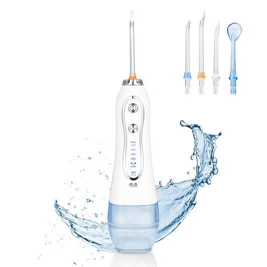 HOM Dental Cordless Oral Irrigator - Teeth Cleaning Kit with 4 Dental Tips & 10 oz Tank (White)