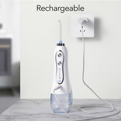 HOM Dental Cordless Oral Irrigator - Teeth Cleaning Kit with 4 Dental Tips & 10 oz Tank (White)