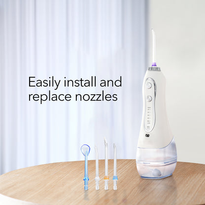 HOM Dental Cordless Oral Irrigator - Teeth Cleaning Kit with 4 Dental Tips & 10 oz Tank (White)