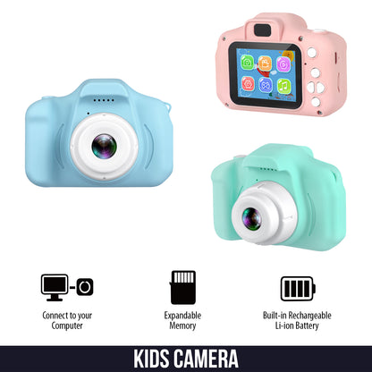 HOM Kids Camera - 1080p Digital Camera for Kids with Soft Silicone Body & Hand Strap - 32GB SD Card Included