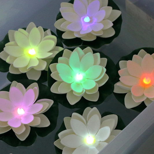 HOM Floating Lotus Lights - Waterproof LED Color Changing Lily Pad Lights for Pool, Pond, and Garden Décor (12 Pack)